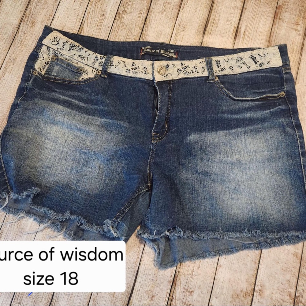 Source of Wisdom Denim Shorts with Lace Trim